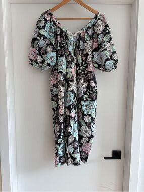 Vintage Made in Canada 100% Cotton Mumu Floral Puff-Sleeve Midi Dress
